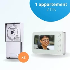 BT SECURITY Portier interphone vidéo neo 2 fils pour 2 entrées - 1 appartement - 2 platines - 1 écran blanc
