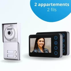 BT SECURITY Portier interphone vidéo neo 2 fils - 2 appartements - 2 écrans noirs