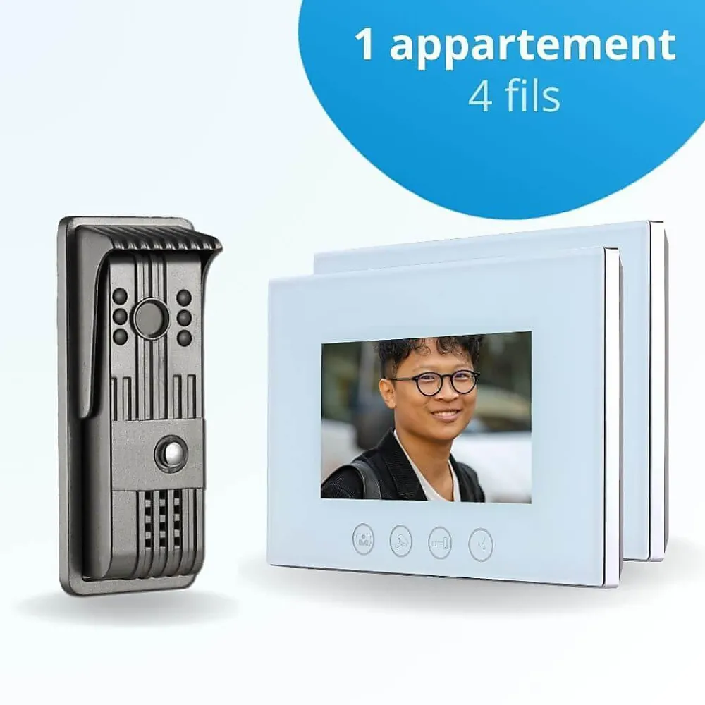 BT SECURITY Visiophone-Portier interphone vidéo pili 4 fils - 2 écrans blancs 7" - avec mémoire photos