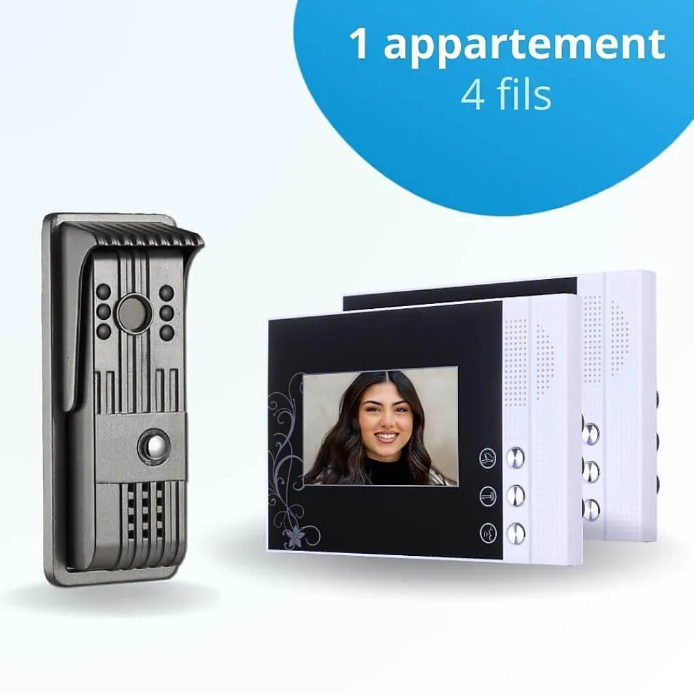 BT SECURITY Portier interphone vidéo pili 4 fils - 2 écrans noirs