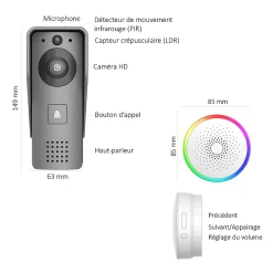 Kyf Portier Vidéo Solaire connecté Wifi avec Carillon intérieur 60 mélodies