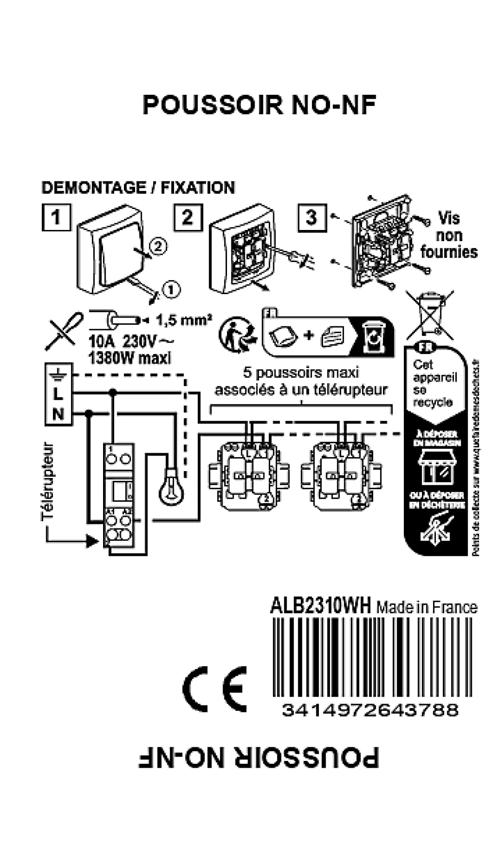 Legrand Interrupteur En Saillie-Poussoir simple ALB2310WH blanc montage en saillie 10A 230V
