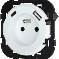 Jacobsen Prise avec terre Espen blanc à composer, 2xUSB-A+C