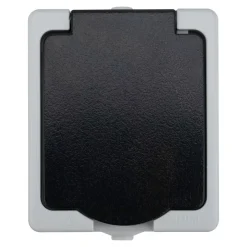 Prise avec terre étanche en saillie gris complet - H 8,5 cm / L 6,5 cm / P 5 cm