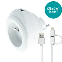 Wattandco Prise BEWATT + chargeur USB Blanc - Watt and Co