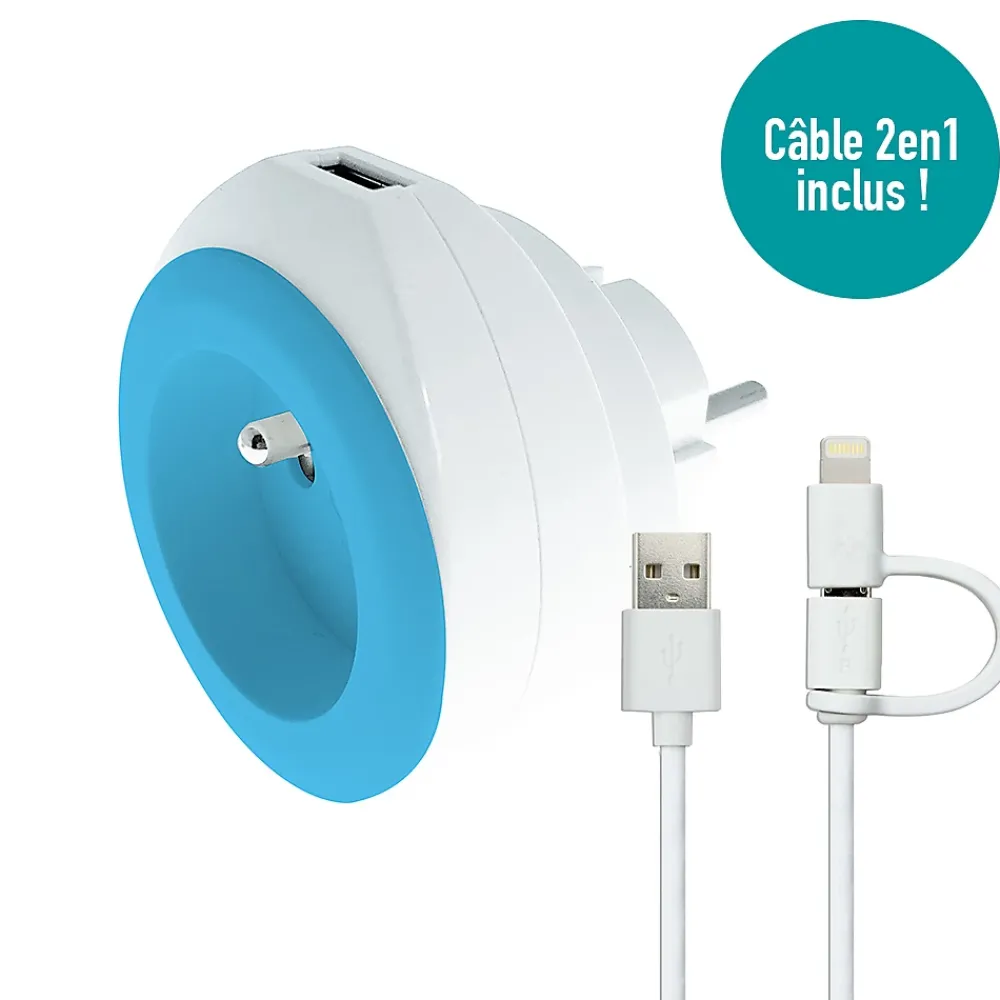 Wattandco Multiprise-Prise BEWATT + chargeur USB Bleu - Watt and Co
