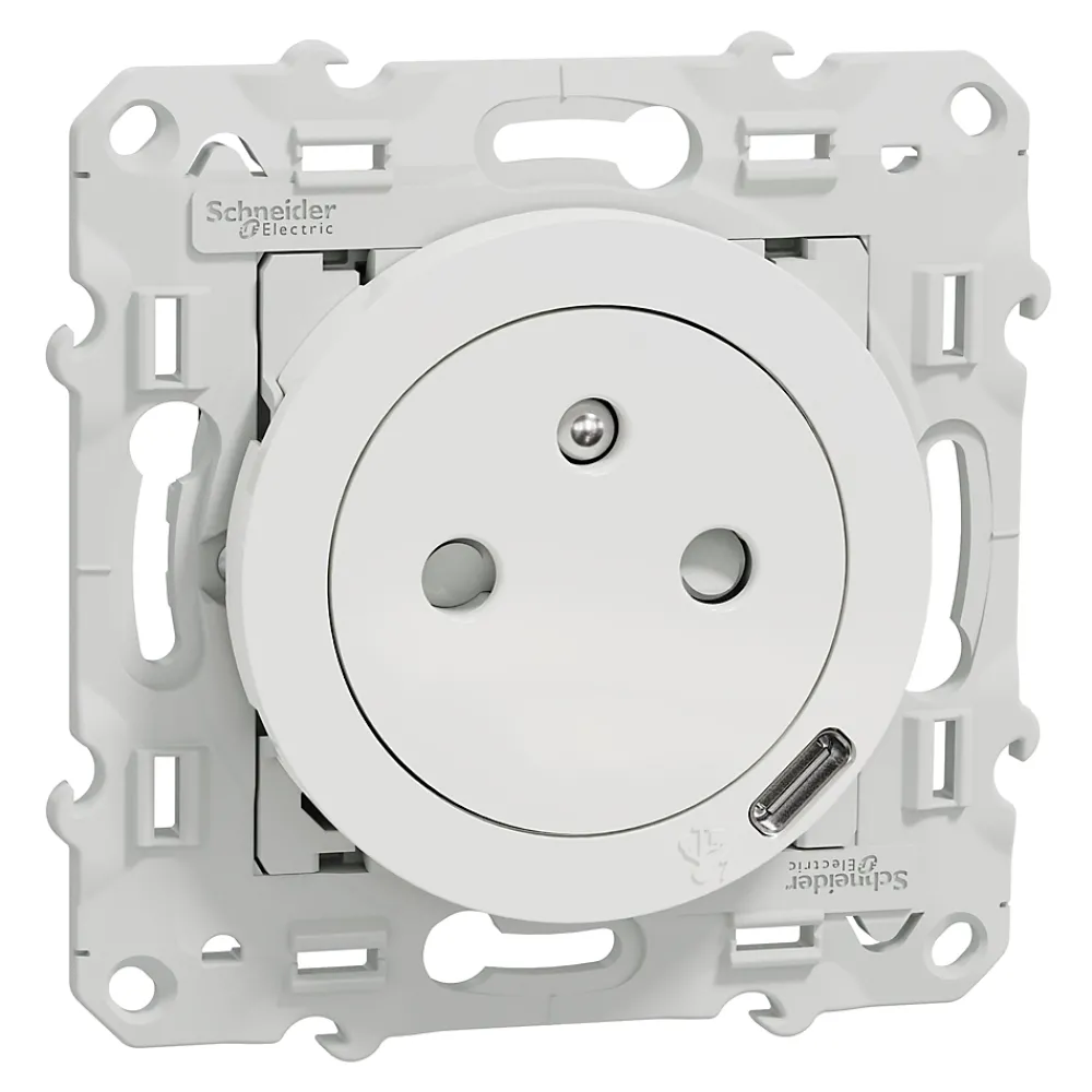 Schneider Electric Prise de courant avec terre affleurante + usb C 10.5W Odace blanc
