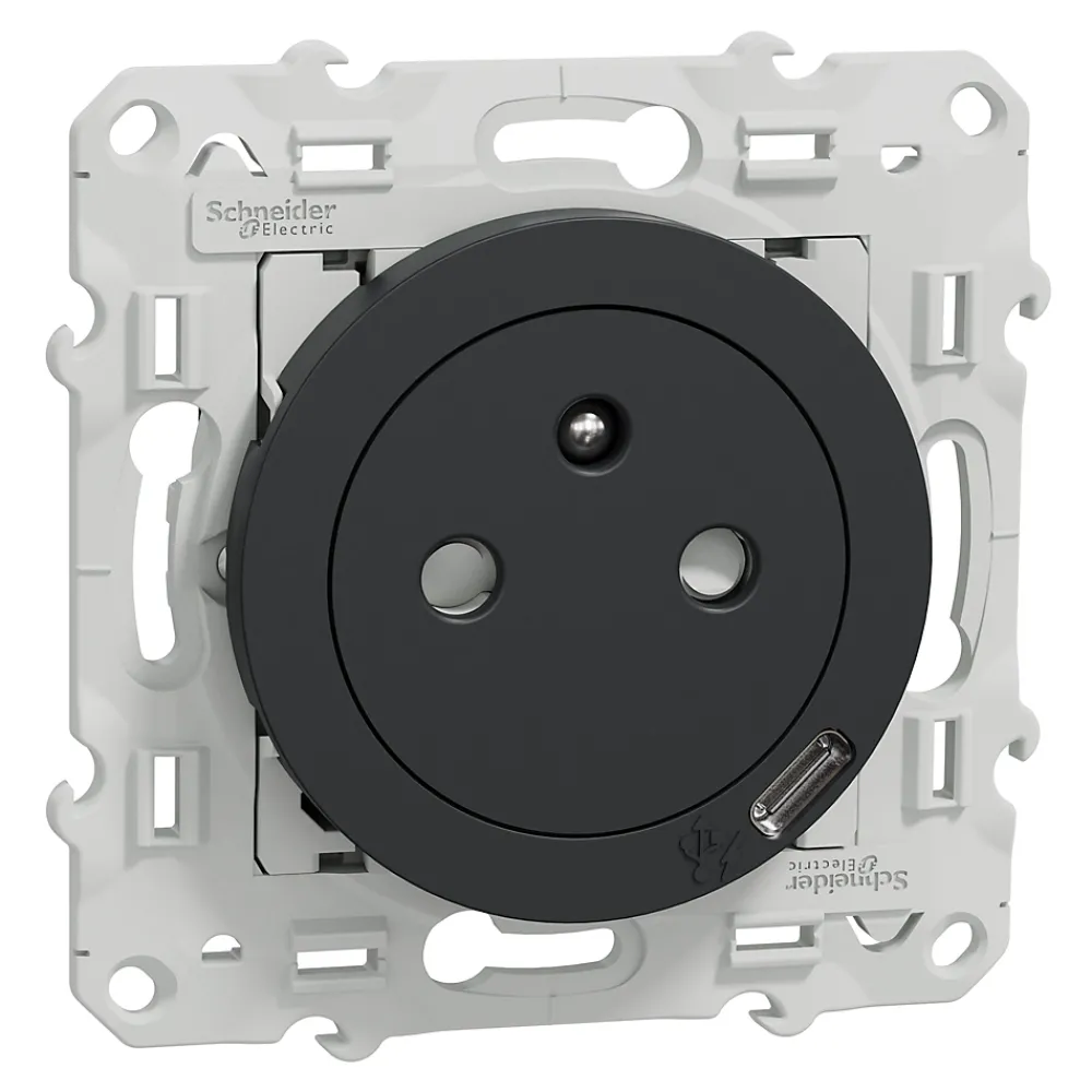 Schneider Electric Prise Encastrable-Prise de courant avec terre affleurante + usb C 10.5W Odace anthracite
