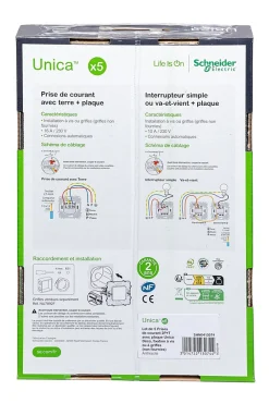 Schneider Electric Prise de courant avec terre anthracite, lot de 5