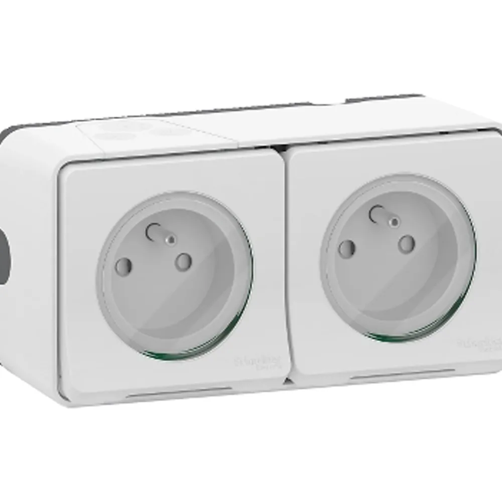 Schneider Electric Prise En Saillie-Prise de courant double avec 2 pôles + terre étanche complète saillie Mureva Styl blanc