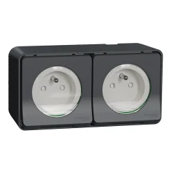 Schneider Electric Prise de courant double avec 2 pôles + terre étanche complète saillie Mureva Styl anthracite