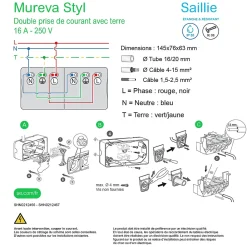 Schneider Electric Prise de courant double avec 2 pôles + terre étanche complète saillie Mureva Styl anthracite