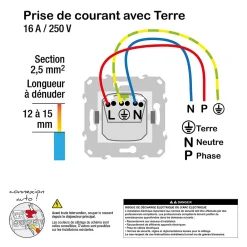 Schneider Electric Prise de courant 2 pôles + terre affleurante connexion rapide 16A Unica Déco aluminium