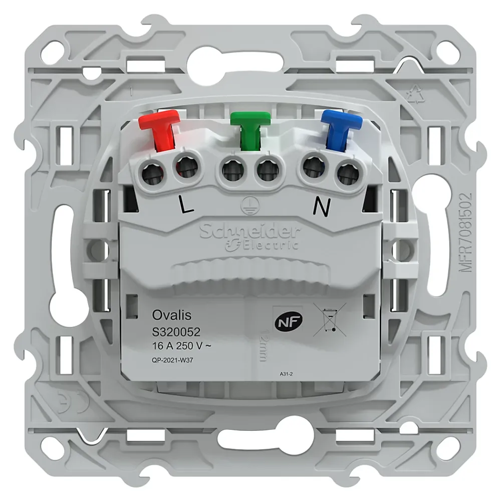 Schneider Electric Prise Encastrable-Prise de courant 2 pôles + terre affleurante 16A Ovalis blanc