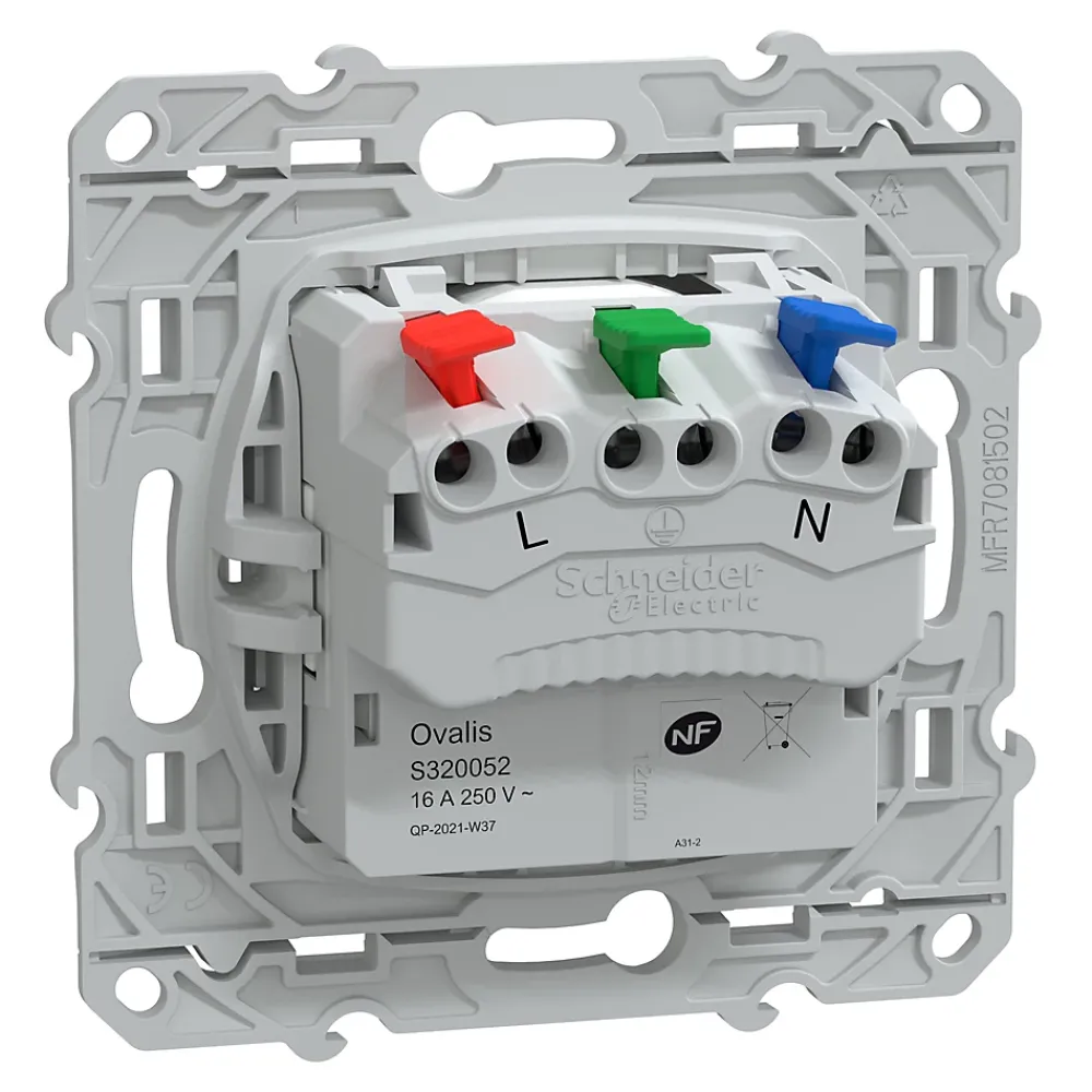 Schneider Electric Prise Encastrable-Prise de courant 2 pôles + terre affleurante 16A Ovalis blanc