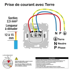 Schneider Electric Prise Encastrable-Prise de courant 2 pôles + terre affleurante avec griffes Ovalis anthracite