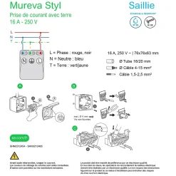 Schneider Electric Prise de courant 2 pôles + terre étanche complète saillie Mureva Styl blanc