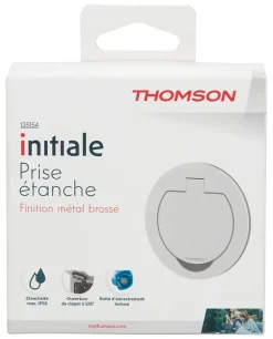 Thomson Prise de sol étanche ronde 16A 2 pôles + terre, aluminium brossé IP55,