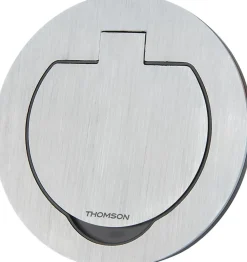 Thomson Prise de sol étanche ronde 16A 2 pôles + terre, aluminium brossé IP55,