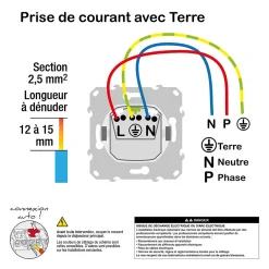 Schneider Electric Prise 2 pôles + terre affleurante connexion rapide Odace blanc
