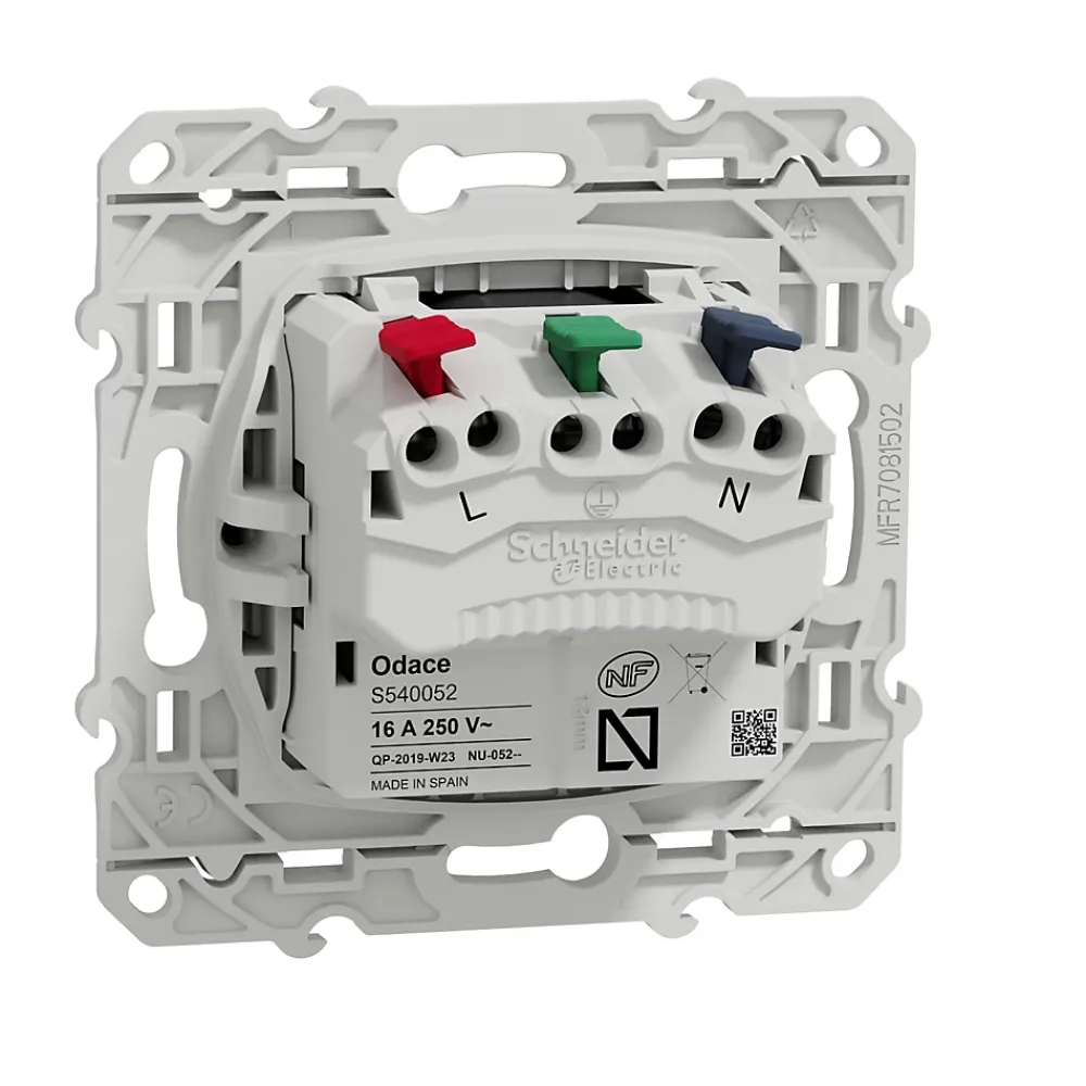 Schneider Electric Prise 2 pôles + terre affleurante connexion rapide Odace anthracite