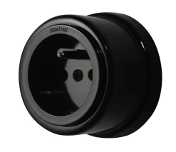 Fontini Prise 2 pôles + terre 16A Garby Porcelaine noire ronde