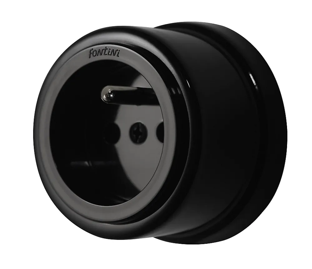 Fontini Prise 2 pôles + terre 16A Garby Porcelaine noire ronde