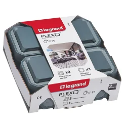 Legrand Interrupteur Étanche-Prise 2 pôles + terre et 1 interrupteur Plexo gris vendue par 3 pièces