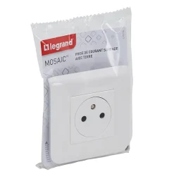 Legrand Prise 2 pôles + terre à vis Mosaïc blanc