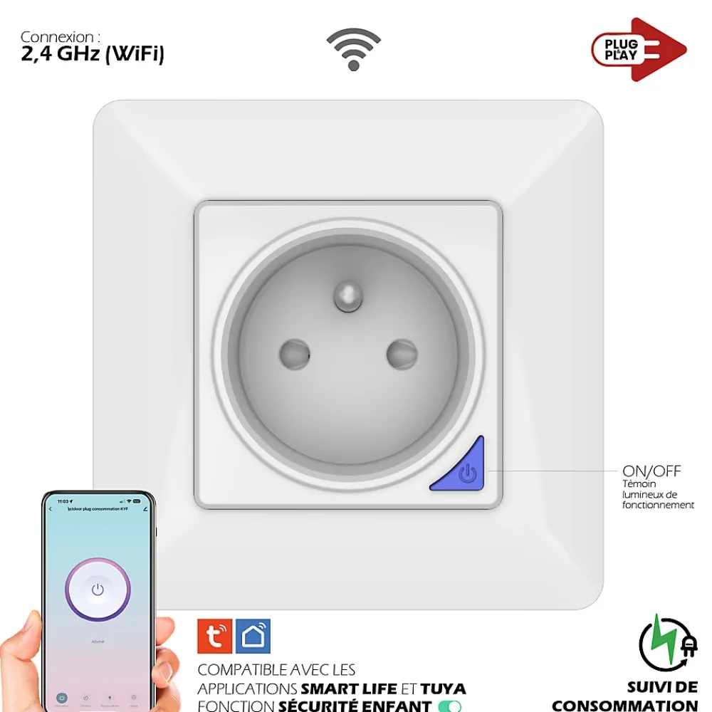 Kyf Commande De L'Éclairage-2 Prises encastrées 3000W Wifi + Suivi de consommation