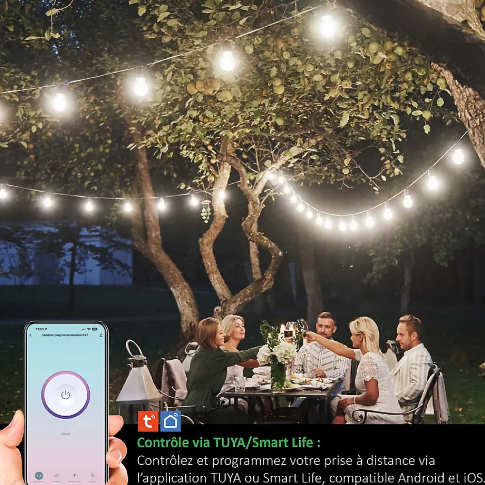 Kyf 3 Prises Extérieures 3680W connectées Wifi + Suivi de consommation
