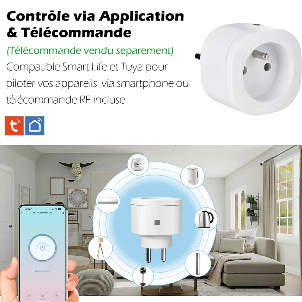 Kyf Commande De L'Éclairage-3 Prises intérieures 3680W connectées Wifi+ 3 Interrupteurs ON/OFF