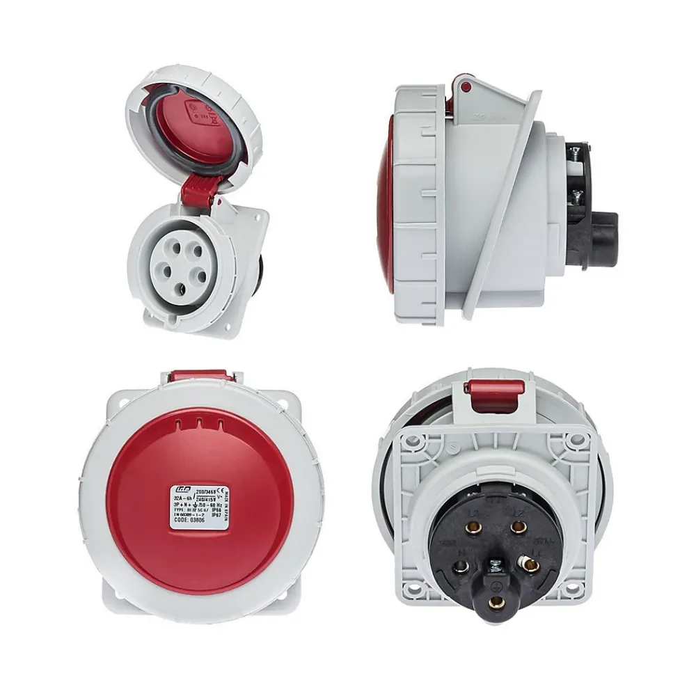 Ide Prise Tétrapolaire 32a 3p+n+t - 5 Broches - Encastrable Sur Coffret - étanche Ip67 -