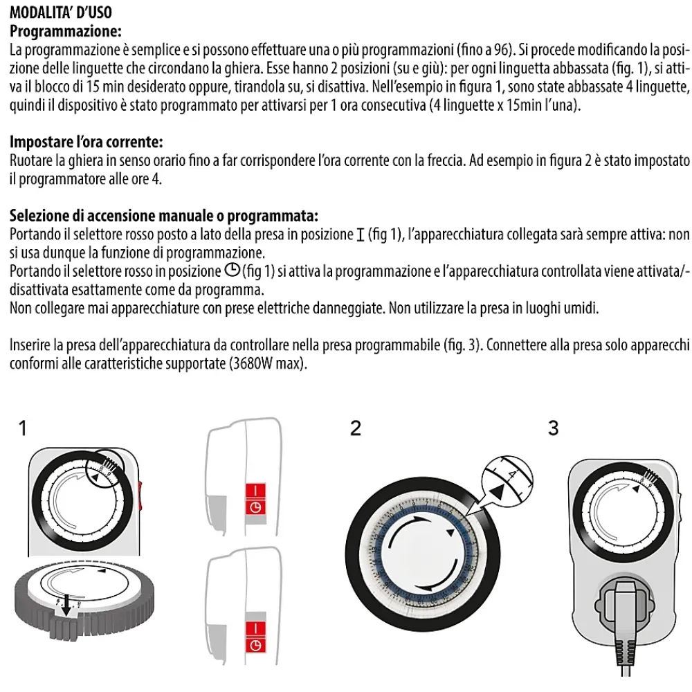 Velamp Prise Programmable-Programmateur journalier mécanique, programmes 15 minutes - 10/16A