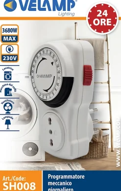 Velamp Prise Programmable-Programmateur journalier mécanique, programmes 15 minutes - 10/16A