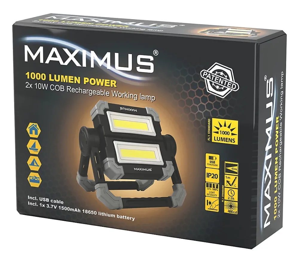 Maximus Projecteur de chantier portatif rechargeable M-WKL-021 - 2x500lm