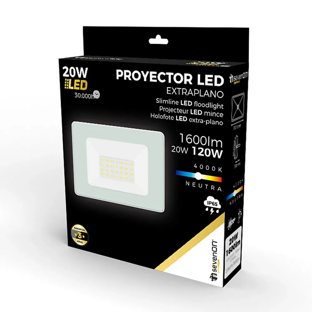 7H Sevenon Projecteur LED Extérieur Ultra Fin 20W IP65 Réglable Blanc 4000K 30000H 7hSevenOn