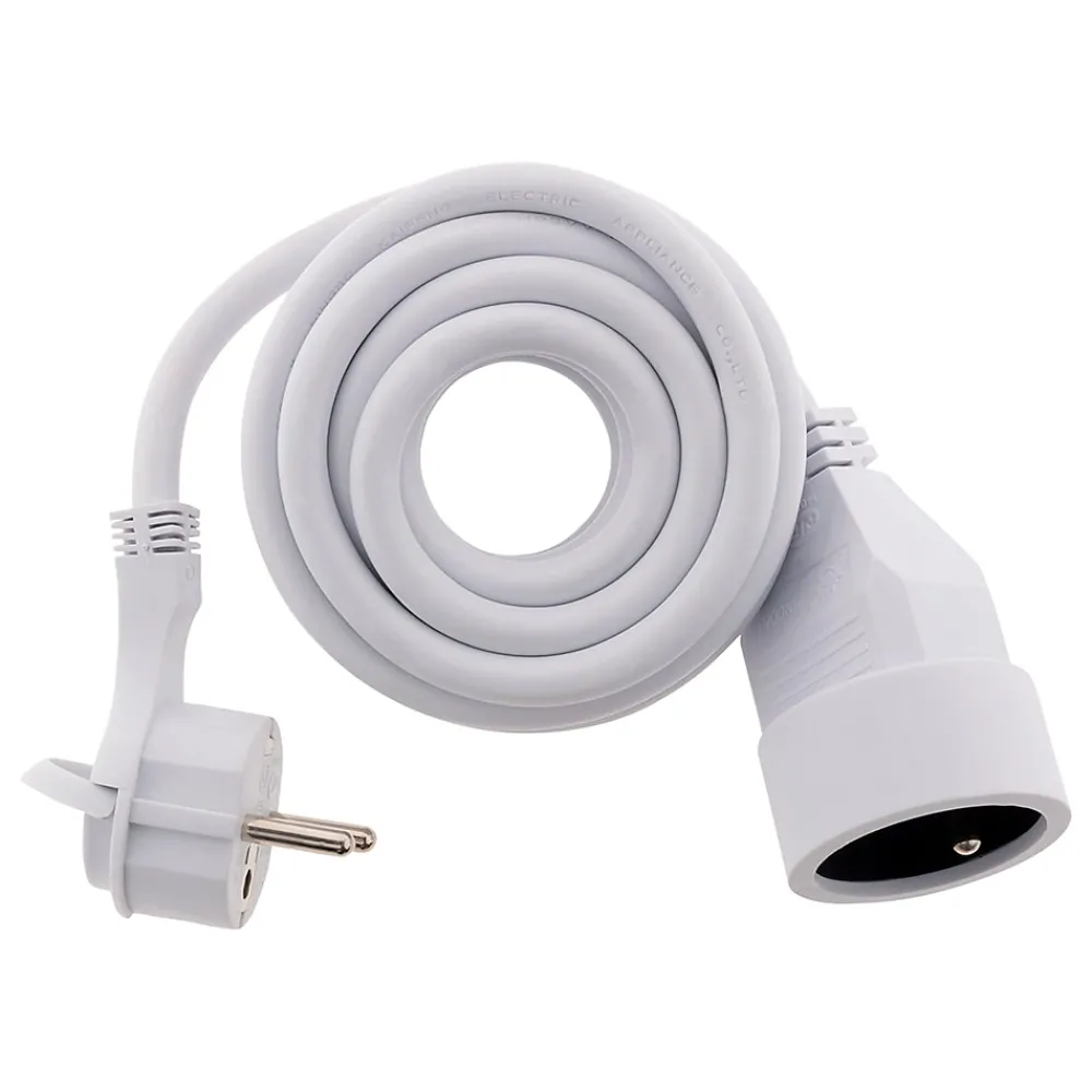 Zenitech Rallonge Électrique-Prolongateur 16A 2P+T HO5VV-F 3G1,5mm² - Blanc 3m avec fiche extraplate -