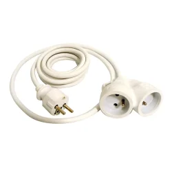 Zenitech Prolongateur Bi tête 3G1,5mm² - Blanc 3m - 1 prise mâle + 2 prises Femelle - Blanc -