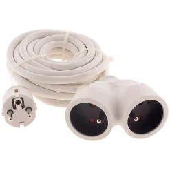 Zenitech Prolongateur Bi tête 3G1,5mm² - Blanc 5m - 1 prise mâle + 2 prises Femelle - Blanc -