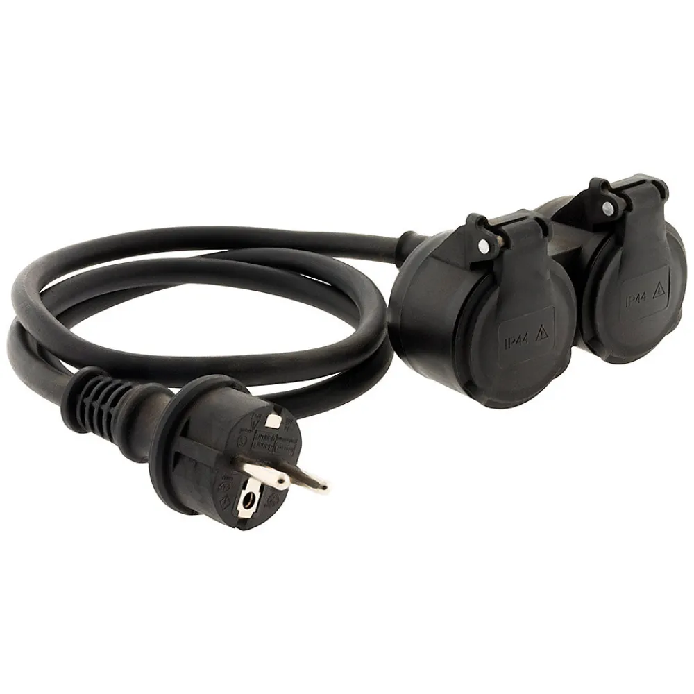 Zenitech Rallonge Électrique-Prolongateur à double tête pour chantier HO7RN-F 16A 3G1,5mm² - Noir 1m -