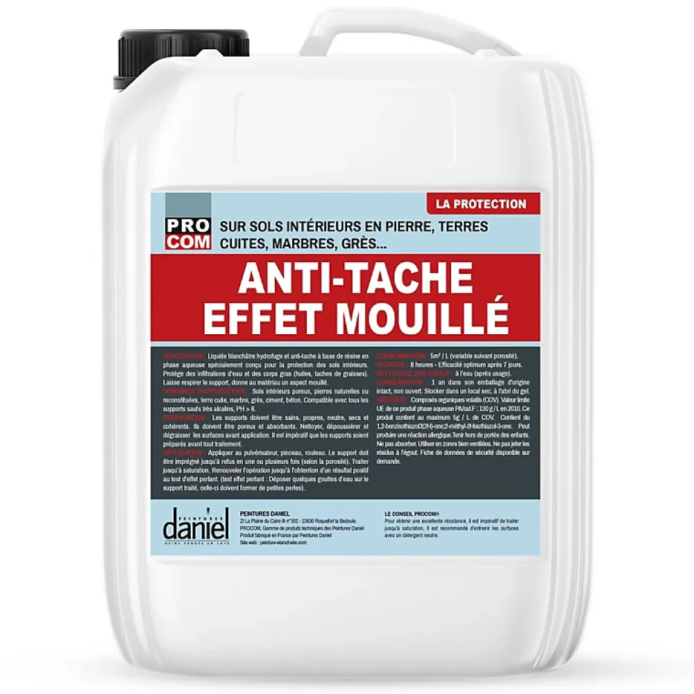 Procom Protection anti-tache, hydrofuge, oléofuge EFFET MOUILLÉ, terrasses, sols intérieurs, extérieurs -20 litres-