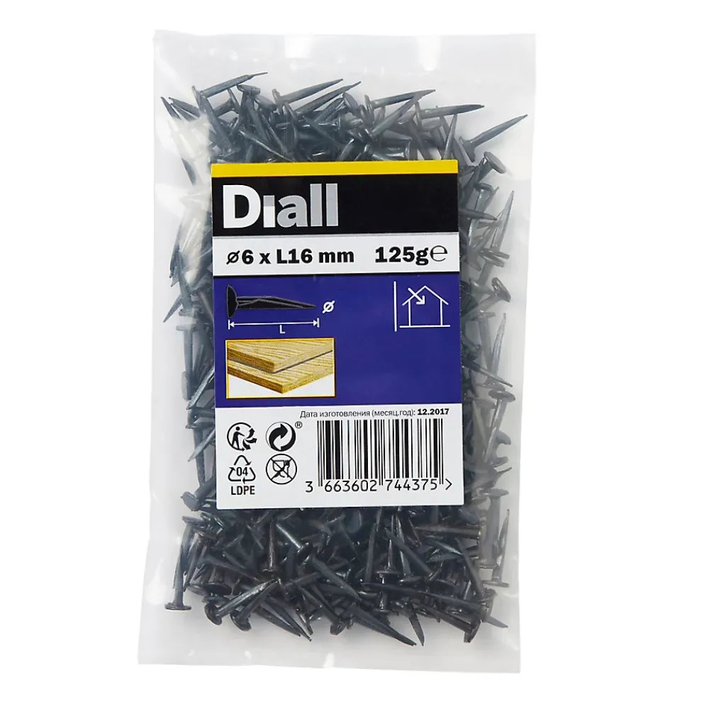 Diall Punaises en acier noirci 6x16 - 125g