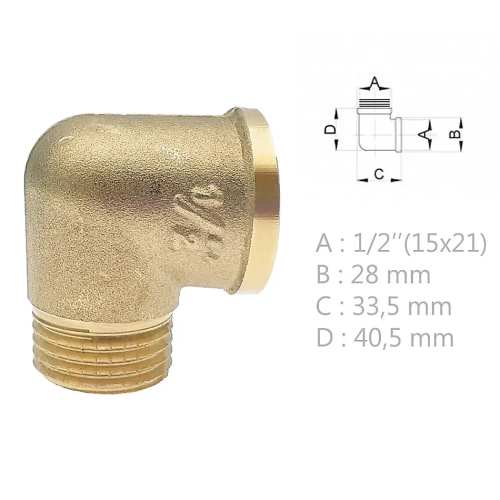 Monmobilierdesign Raccord À Visser-Raccord laiton coudé 90 degrés mâle femelle à visser diam 1/2" - lot de 5