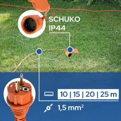 Horoz Electric Rallonge de jardin orange Schuko 10 m 3x1,5 mm² IP44 HOROZ