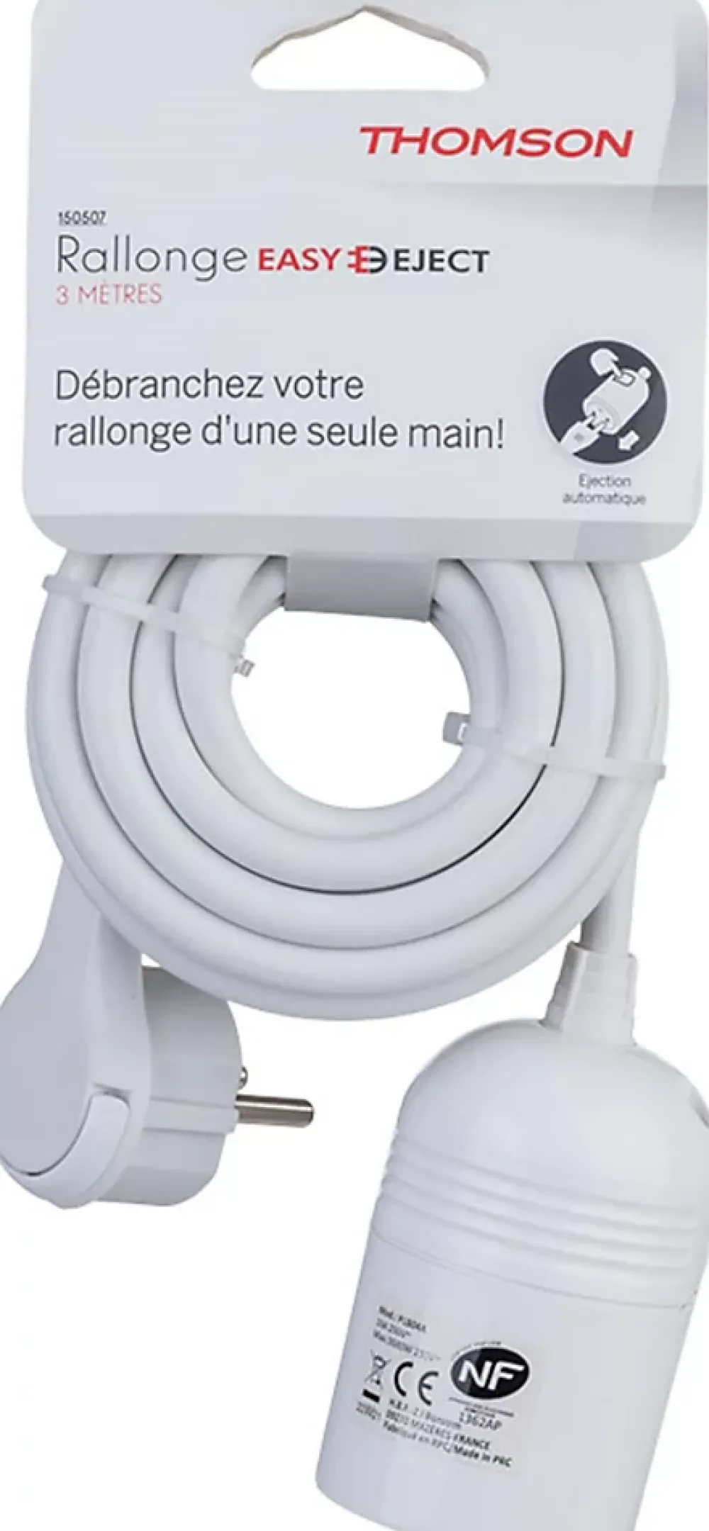 Thomson Rallonge Électrique-Rallonge secteur Easyject longueur 3 m câble H05VV-F 3G1,5mm² 3680W pour 230V maxi