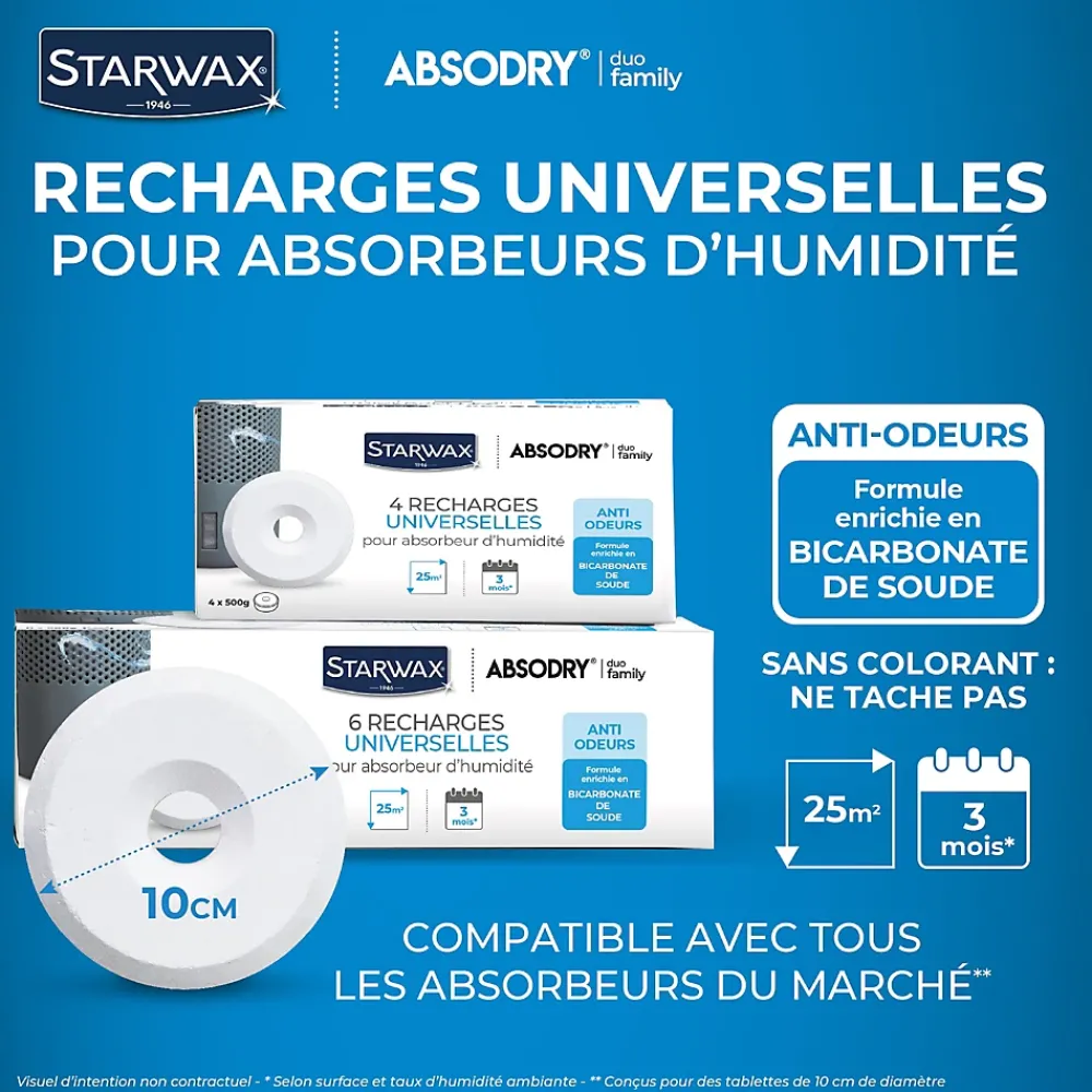 Starwax Absorbeur D'Humidité-6 recharges de 500g universelles pour absorbeur d'humidité