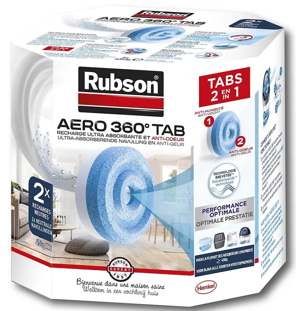 Rubson Absorbeur D'Humidité-2 recharges pour absorbeur d'humidité Aero 360°