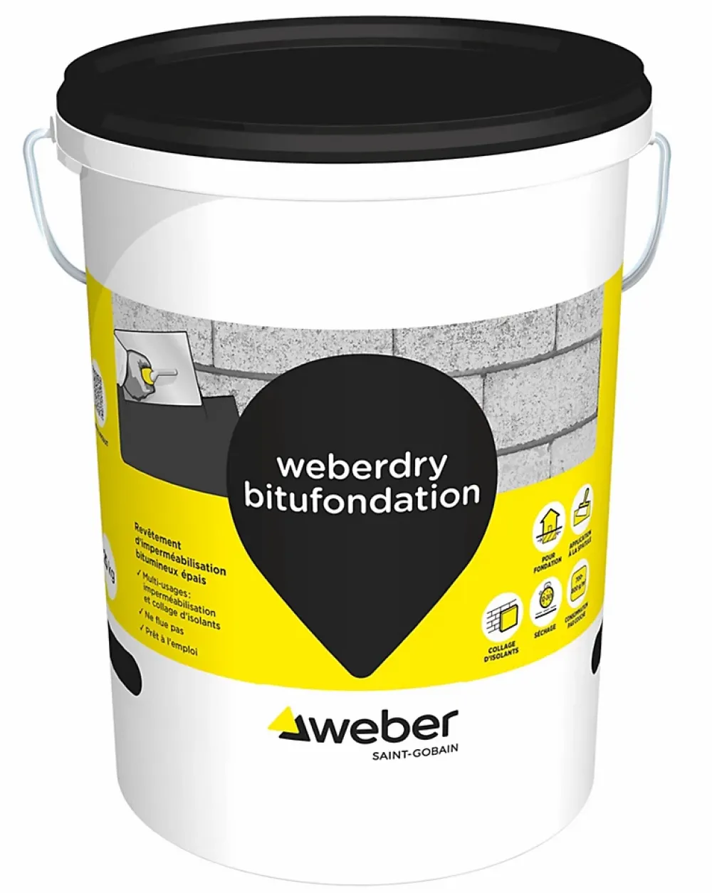 Weber Saint-Gobain Etanchéité Des Fondations-Revêtement d'imperméabilisation des fondations et collage d’isolants 25 kg prêt à l'emploi, Weberdry Bitufondation