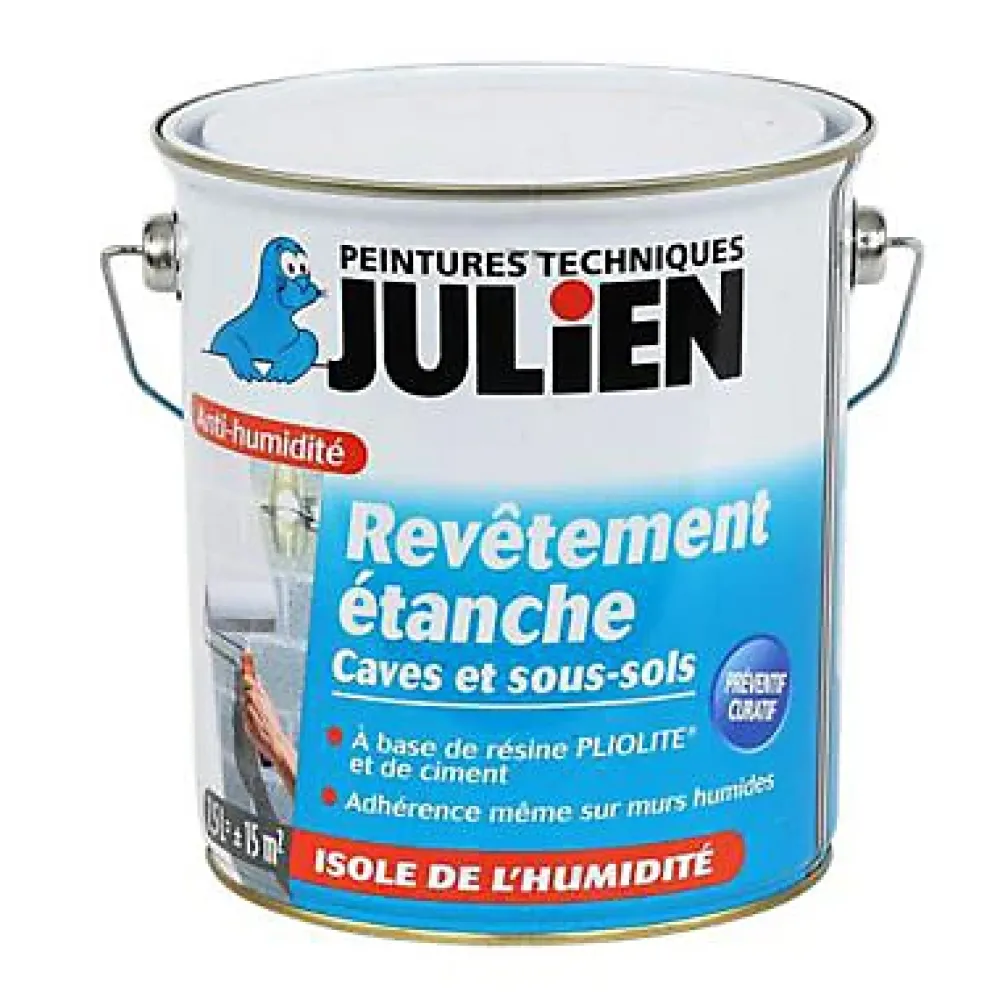 Julien Revêtement étanche à base de résine pliolite pour caves et sous sols mat blanc mat 2,5L